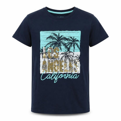 Urban-Dept Boys Blue Cotton Basic T-Shirt Size 12 Years Round Neck Pullover - California