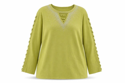 Roman Womens Green Boat Neck Viscose Pullover Jumper Size 2XL - Keyhole Neck, Lace Up Sleeve Detail