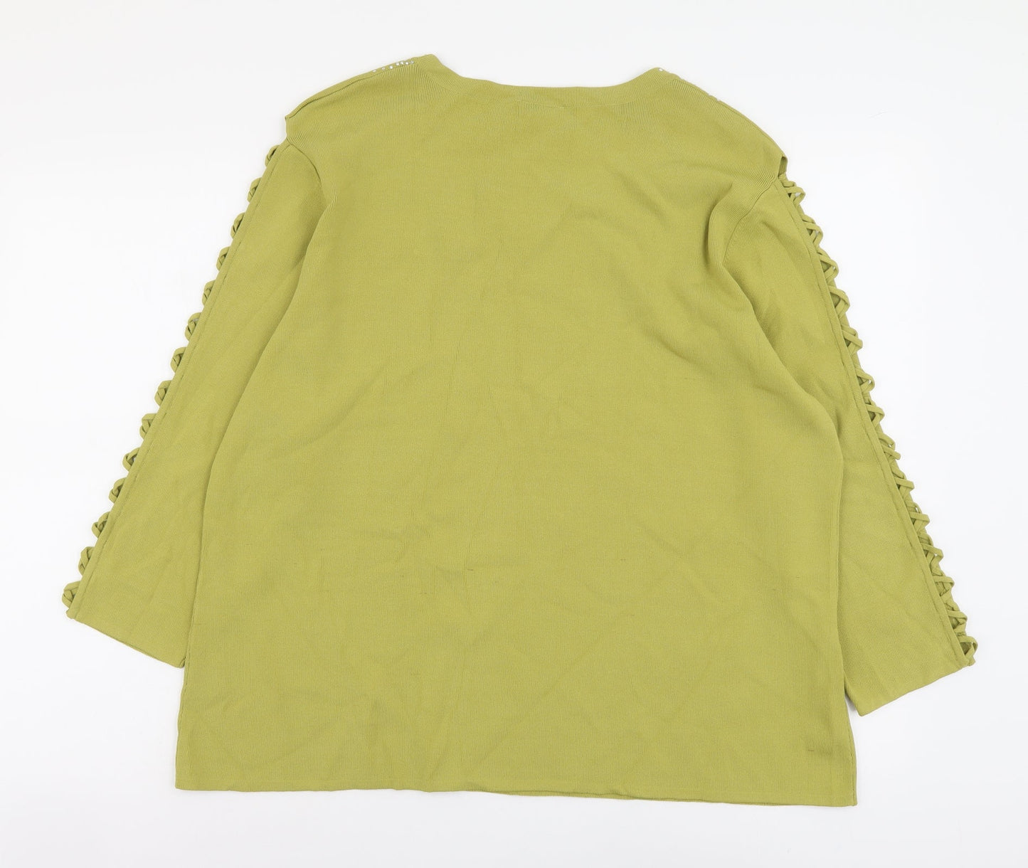 Roman Womens Green Boat Neck Viscose Pullover Jumper Size 2XL - Keyhole Neck, Lace Up Sleeve Detail