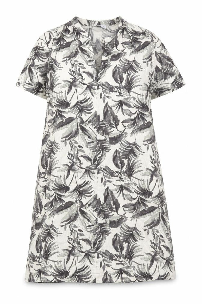 papaya Womens Grey Floral Linen A-Line Size 12 V-Neck Pullover