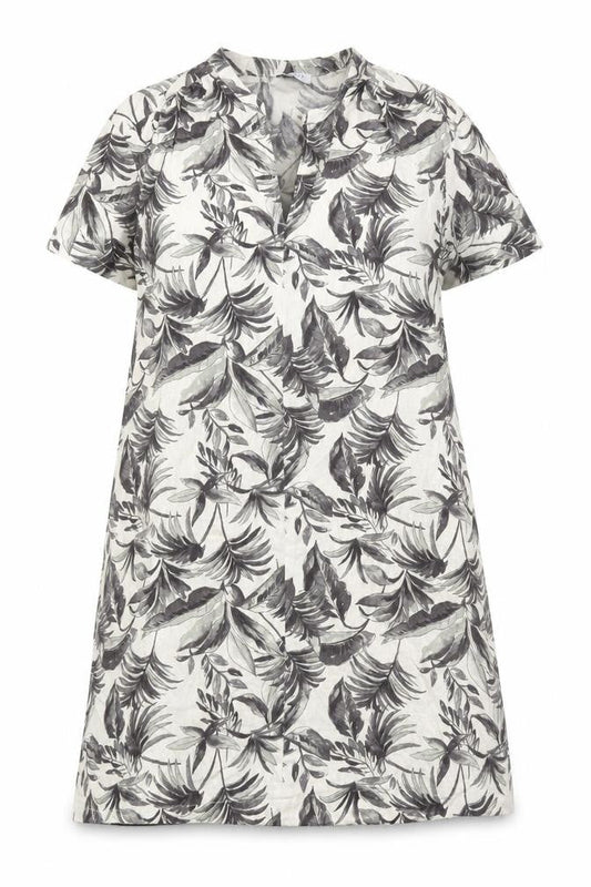 Papaya Womens Grey Floral Linen A-Line Size 12 V-Neck Pullover