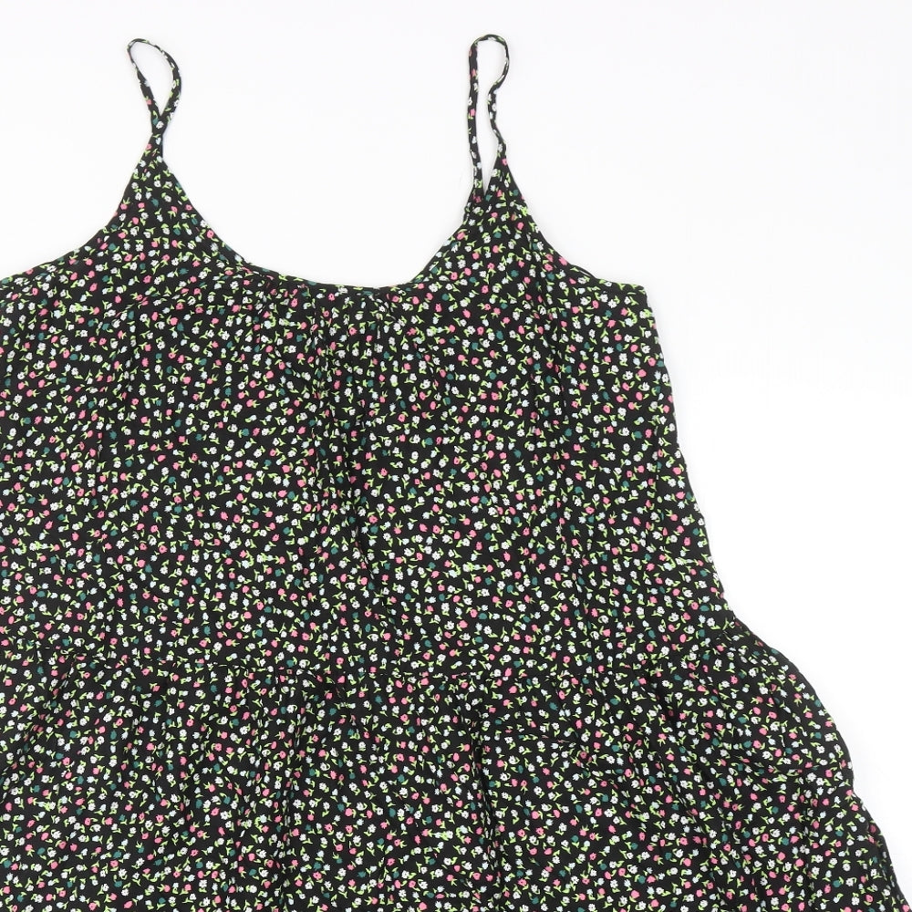 Marks and Spencer Womens Black Floral Viscose A-Line Size 8 Scoop Neck Pullover - Tiered