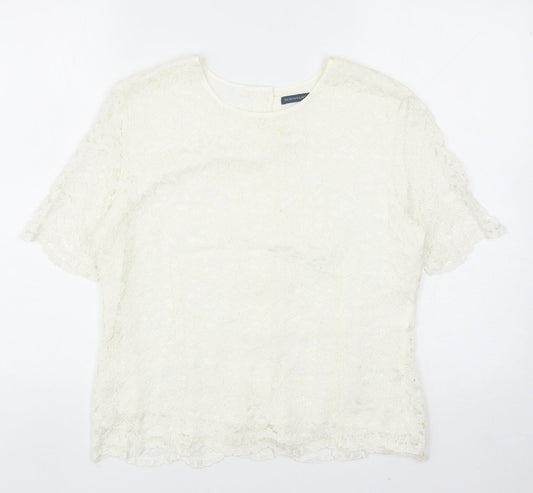 Debenhams Womens Ivory Floral Viscose Basic T-Shirt Size 14 Scoop Neck