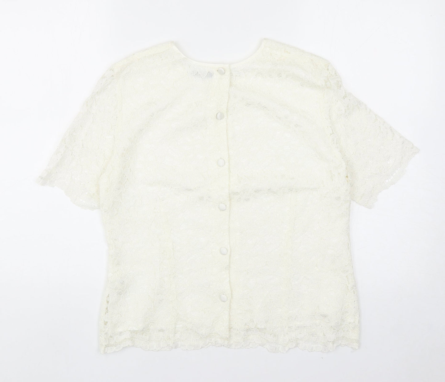 Debenhams Womens Ivory Floral Viscose Basic T-Shirt Size 14 Scoop Neck