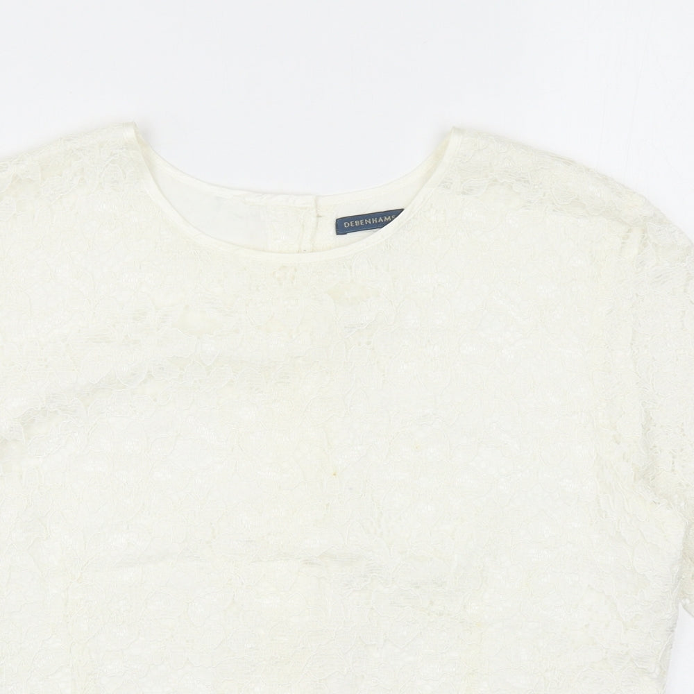 Debenhams Womens Ivory Floral Viscose Basic T-Shirt Size 14 Scoop Neck