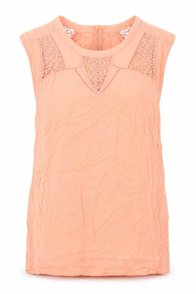 Warehouse Womens Orange Cotton Basic Tank Size 12 Boat Neck - Lace Detail