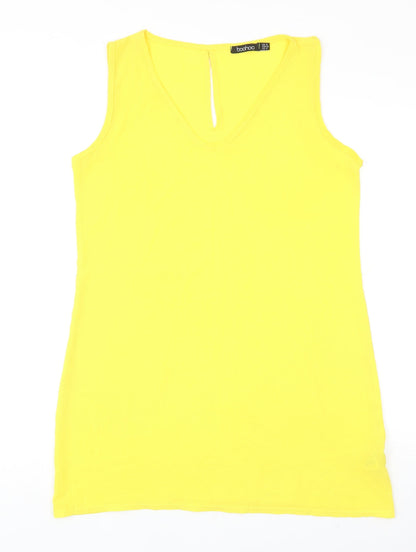 Boohoo Womens Yellow Polyester Shift Size 12 V-Neck Pullover