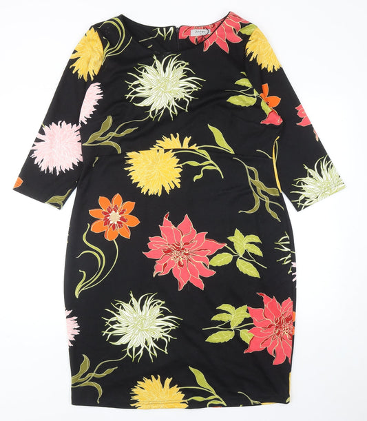 Soon Womens Black Floral Polyester Sheath Size 8 Boat Neck Zip