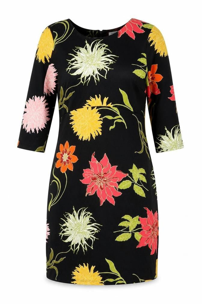 Soon Womens Black Floral Polyester Sheath Size 8 Boat Neck Zip