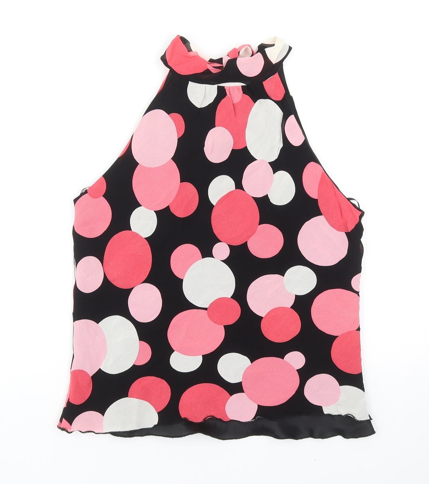 Spirit Womens Black Polka Dot Viscose Basic Blouse Size 12 Round Neck