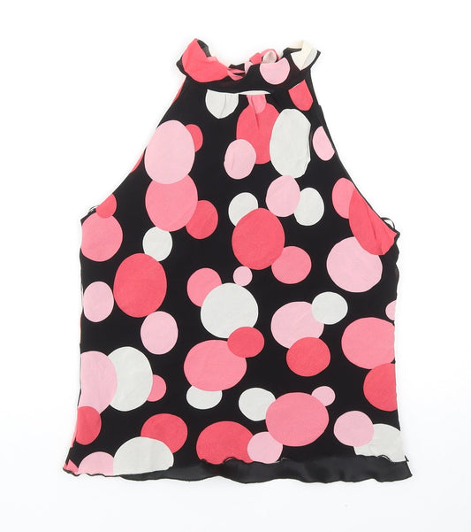 Spirit Womens Black Polka Dot Viscose Basic Blouse Size 12 Round Neck