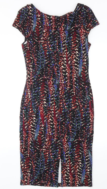 Dorothy Perkins Womens Multicoloured Geometric Viscose Bodycon Size 12 Boat Neck Pullover