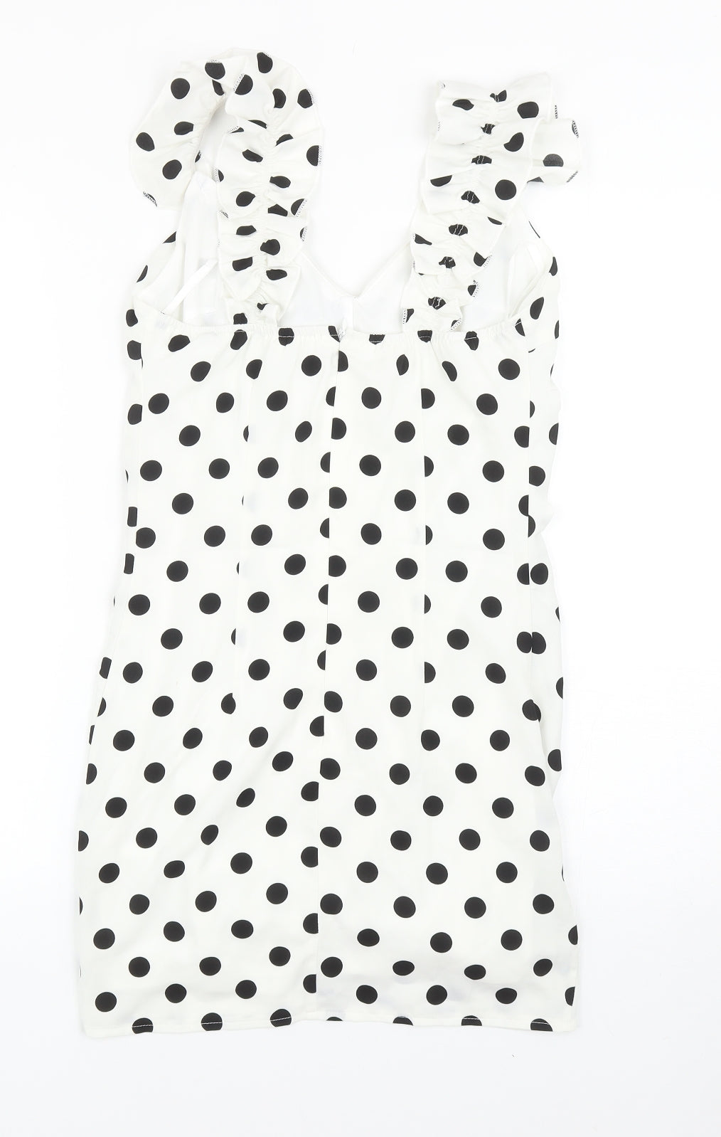Preworn Womens White Polka Dot Polyester Bodycon Size S V-Neck Zip