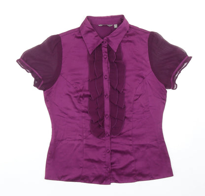 Mia Moda Womens Purple Polyester Basic Button-Up Size 12 Collared