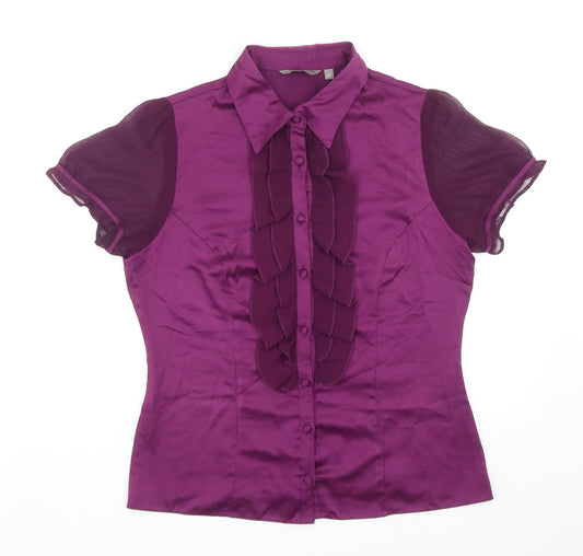 Mia Moda Womens Purple Polyester Basic Button-Up Size 12 Collared