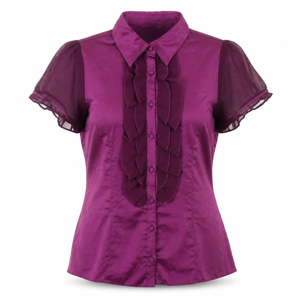 Mia Moda Womens Purple Polyester Basic Button-Up Size 12 Collared