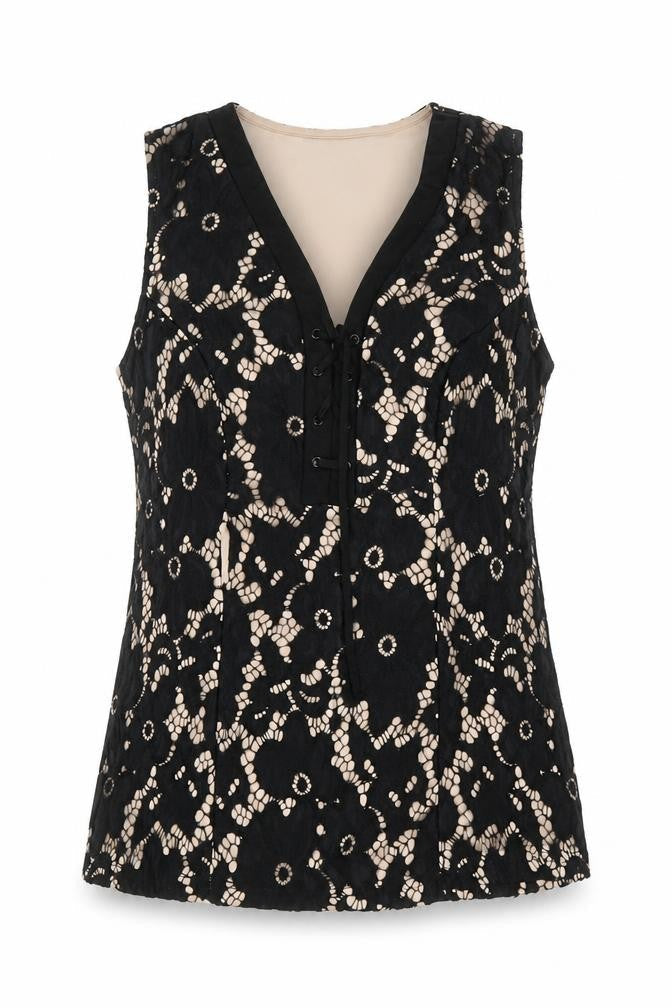 Body Flirt Womens Black Floral Polyamide Basic Blouse Size S V-Neck - Lace Overlay