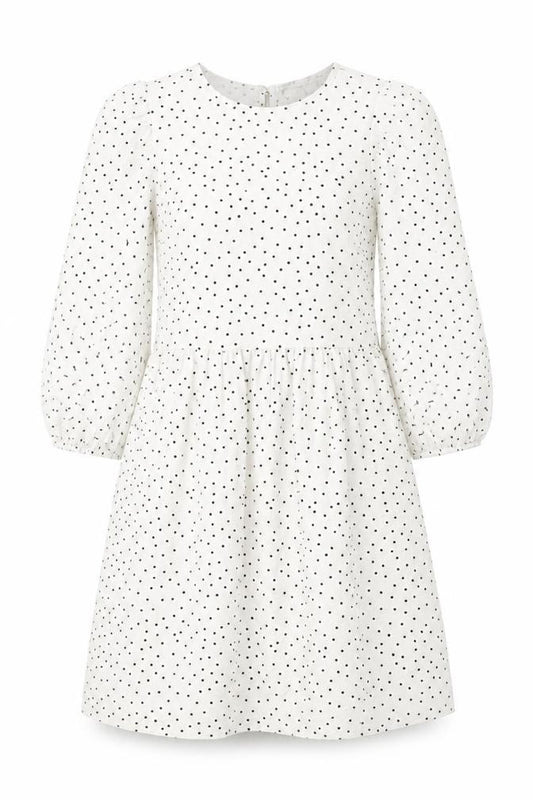 Primark Womens White Polka Dot Polyester A-Line Size 6 Round Neck Button