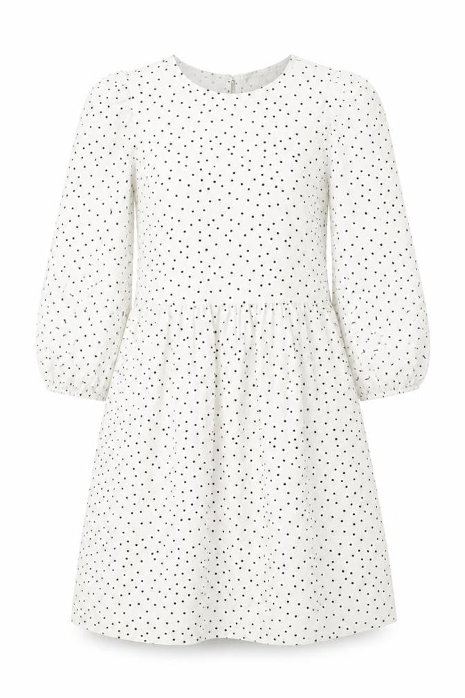 Primark Womens White Polka Dot Polyester A-Line Size 6 Round Neck Button