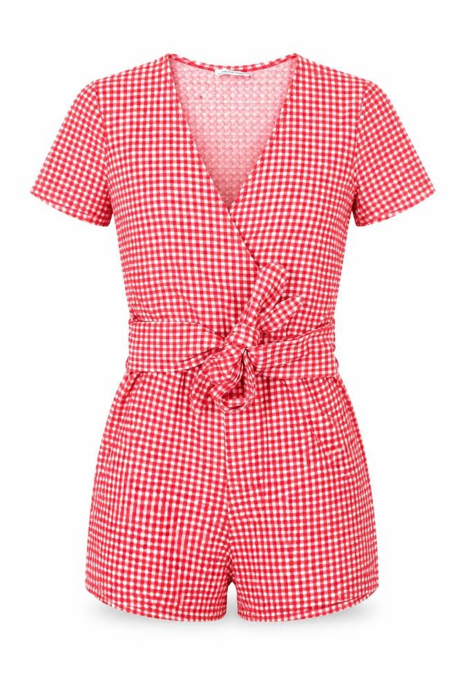 Zara Womens Red Check Polyester Playsuit One-Piece Size M Pullover