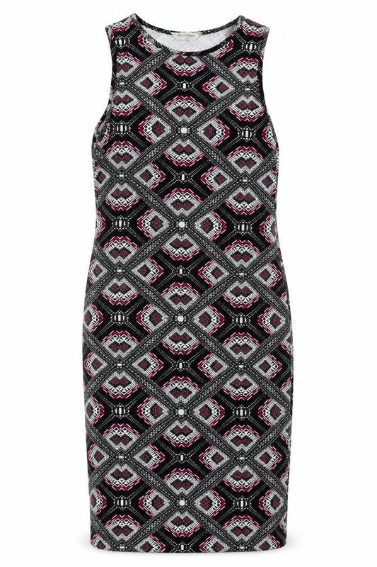 Miss Selfridge Womens Black Geometric Viscose Tank Dress Size 10 Boat Neck Pullover