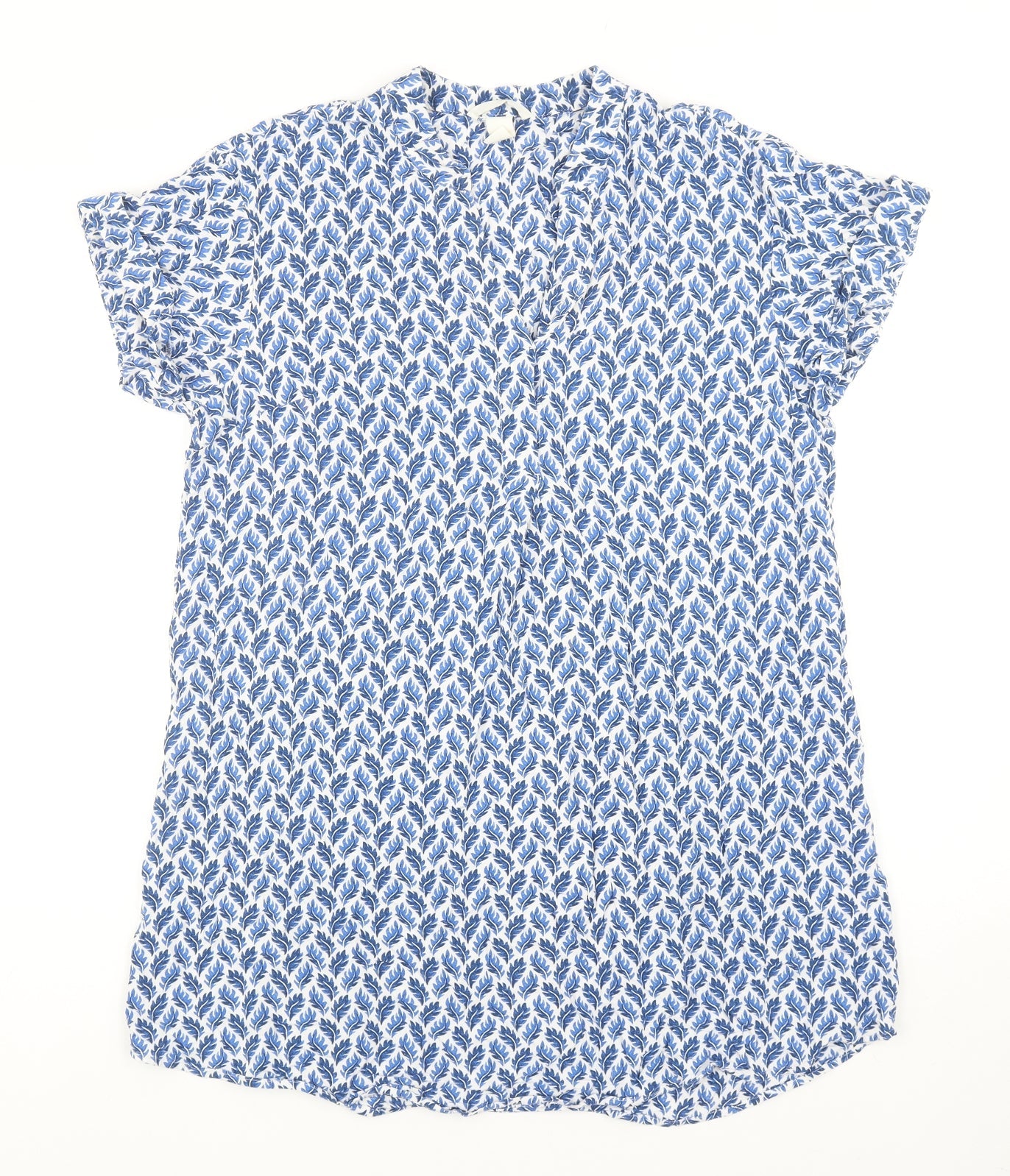 H&M Womens Blue Geometric Viscose Shirt Dress Size 10 V-Neck Pullover