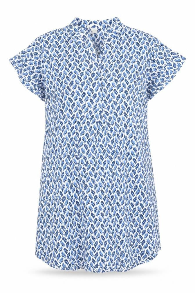 H&M Womens Blue Geometric Viscose Shirt Dress Size 10 V-Neck Pullover