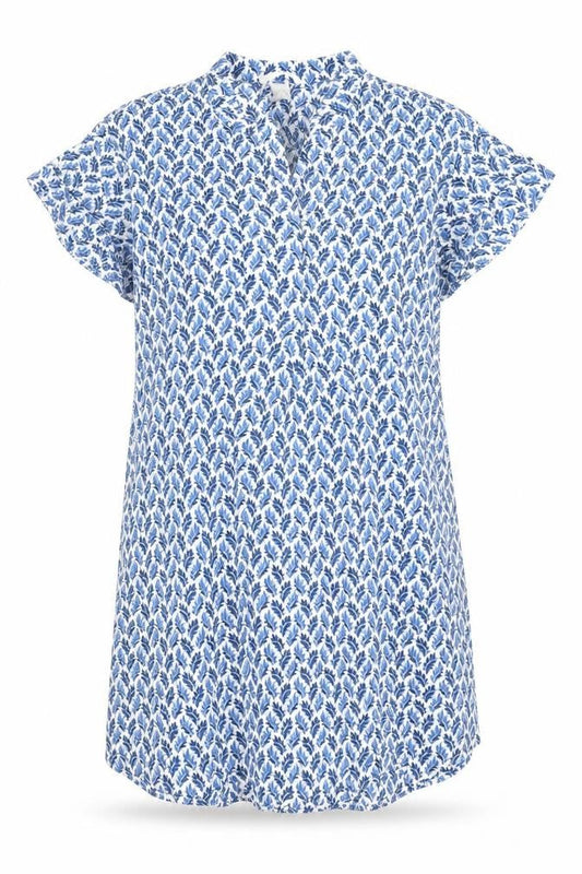 H&M Womens Blue Geometric Viscose Shirt Dress Size 10 V-Neck Pullover