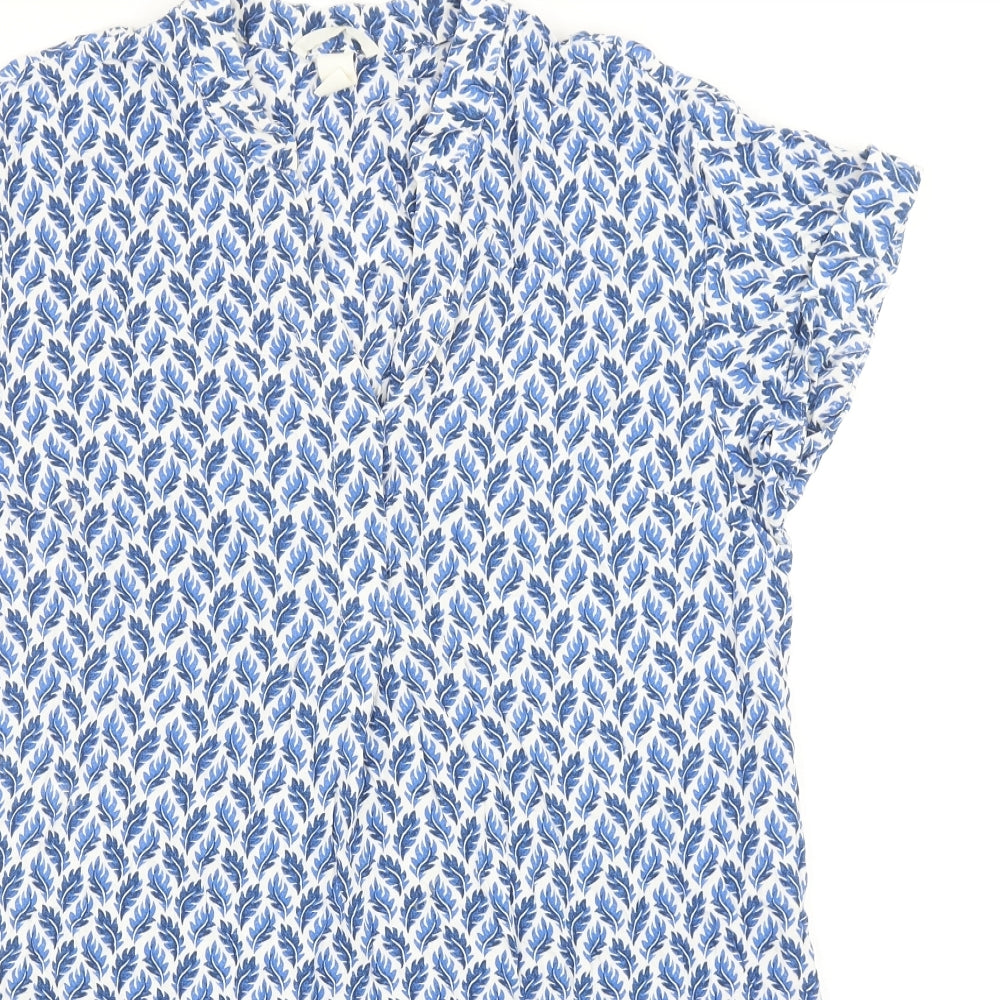 H&M Womens Blue Geometric Viscose Shirt Dress Size 10 V-Neck Pullover