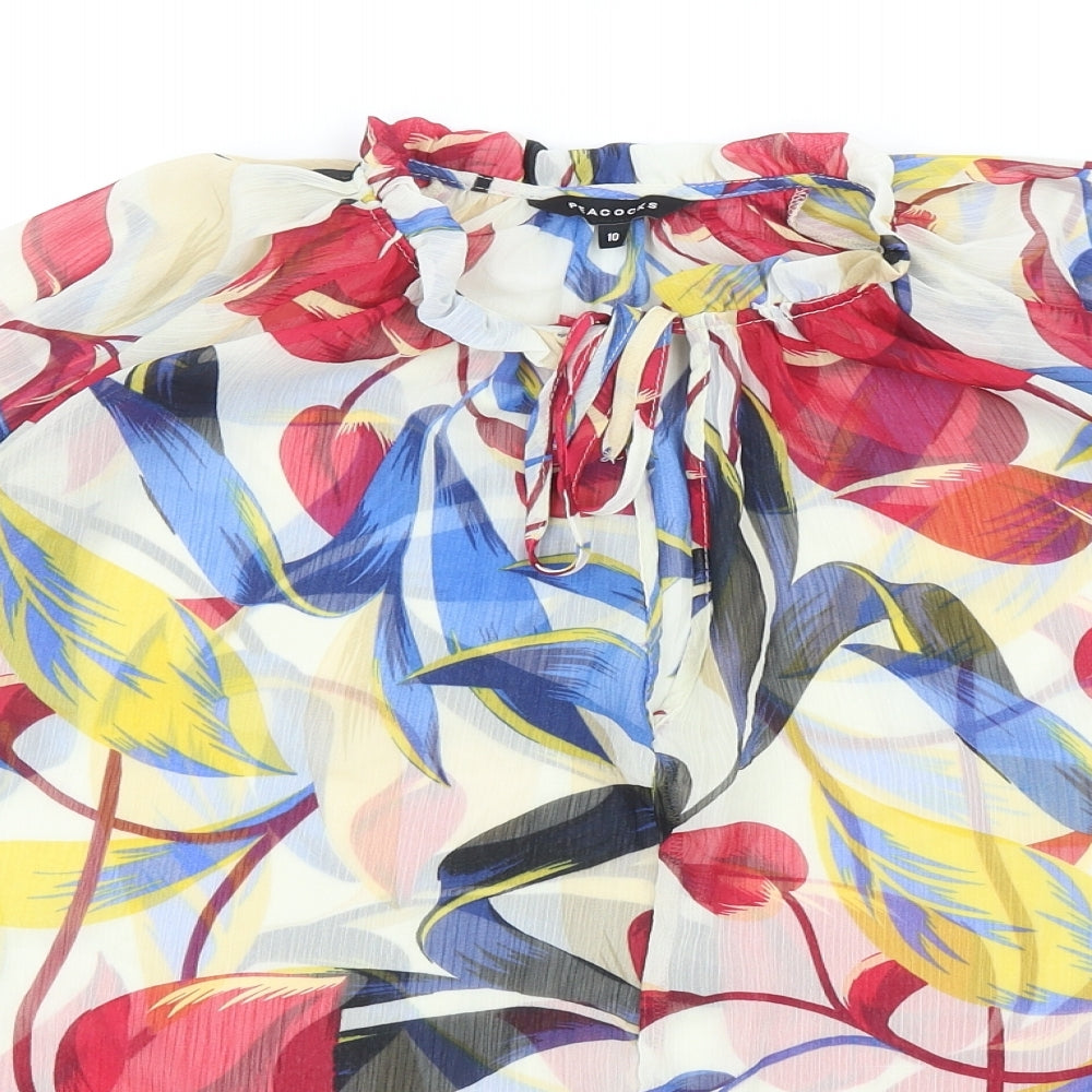 Peacocks Womens Multicoloured Geometric Polyester Basic Blouse Size 10 Round Neck