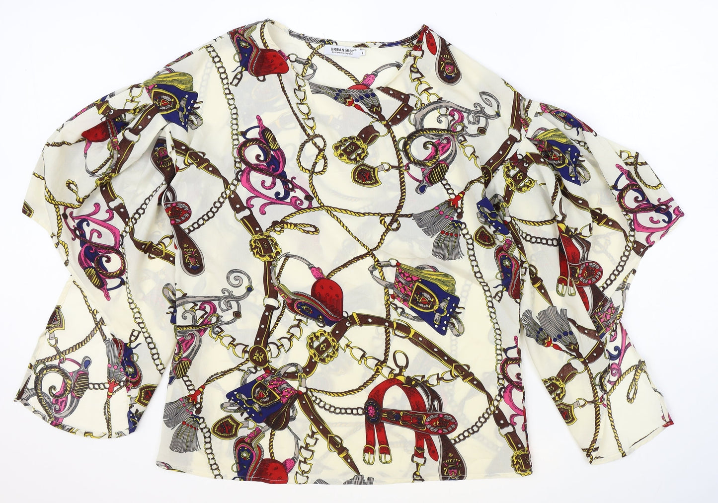 Urban mist Womens Multicoloured Geometric Viscose Basic Blouse Size M Round Neck