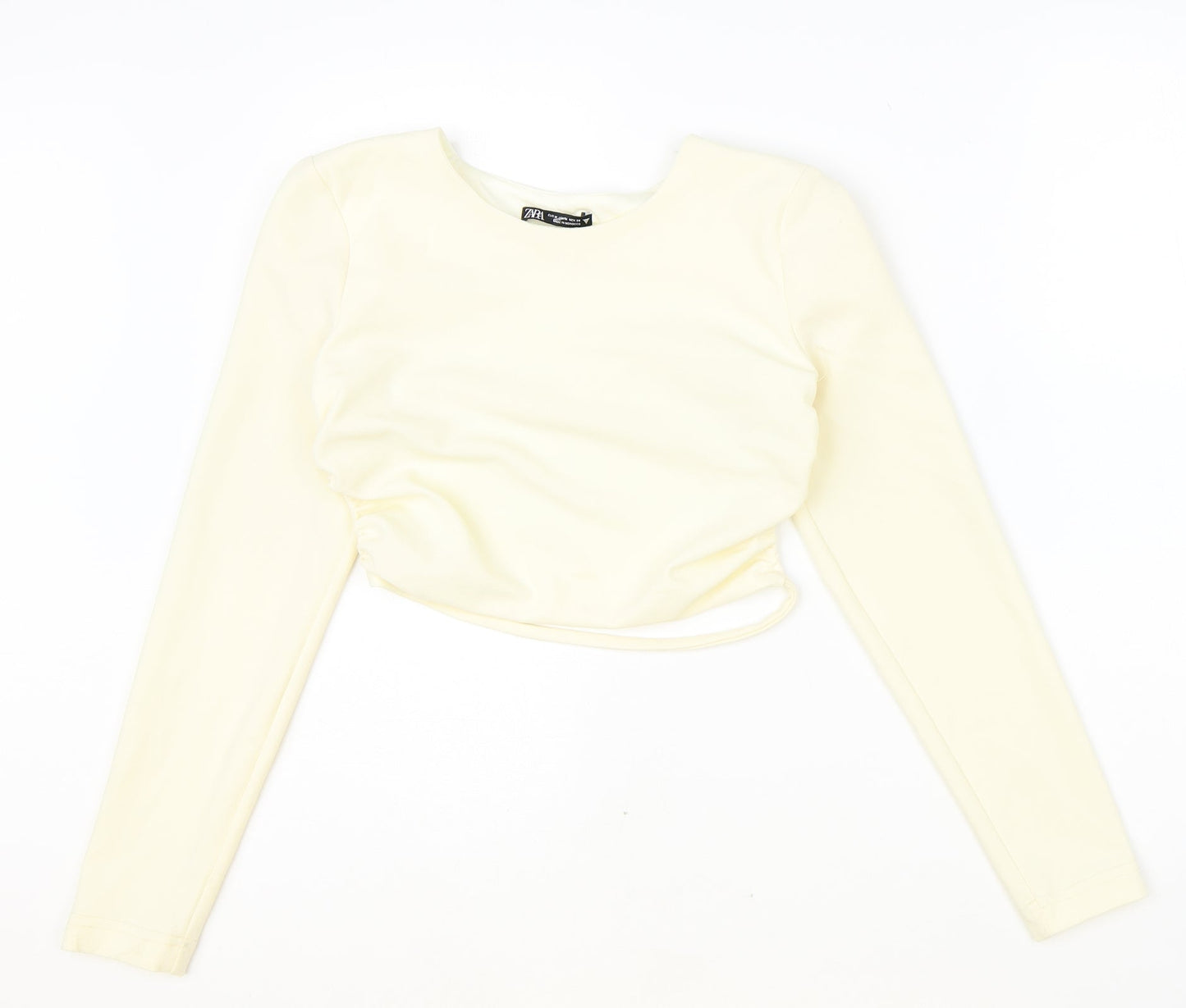 Zara Womens Ivory Polyester Cropped Blouse Size M Scoop Neck