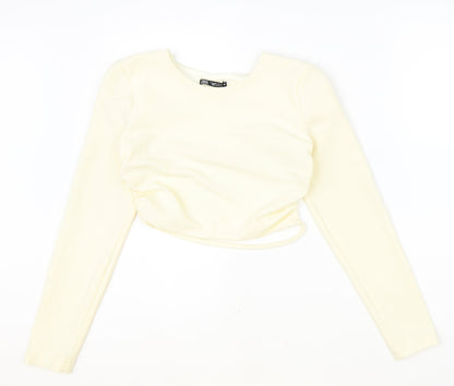 Zara Womens Ivory Polyester Cropped Blouse Size M Scoop Neck