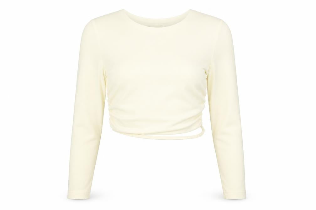 Zara Womens Ivory Polyester Cropped Blouse Size M Scoop Neck