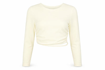 Zara Womens Ivory Polyester Cropped Blouse Size M Scoop Neck