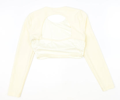 Zara Womens Ivory Polyester Cropped Blouse Size M Scoop Neck