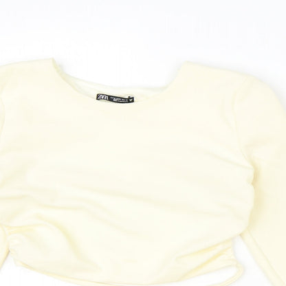 Zara Womens Ivory Polyester Cropped Blouse Size M Scoop Neck