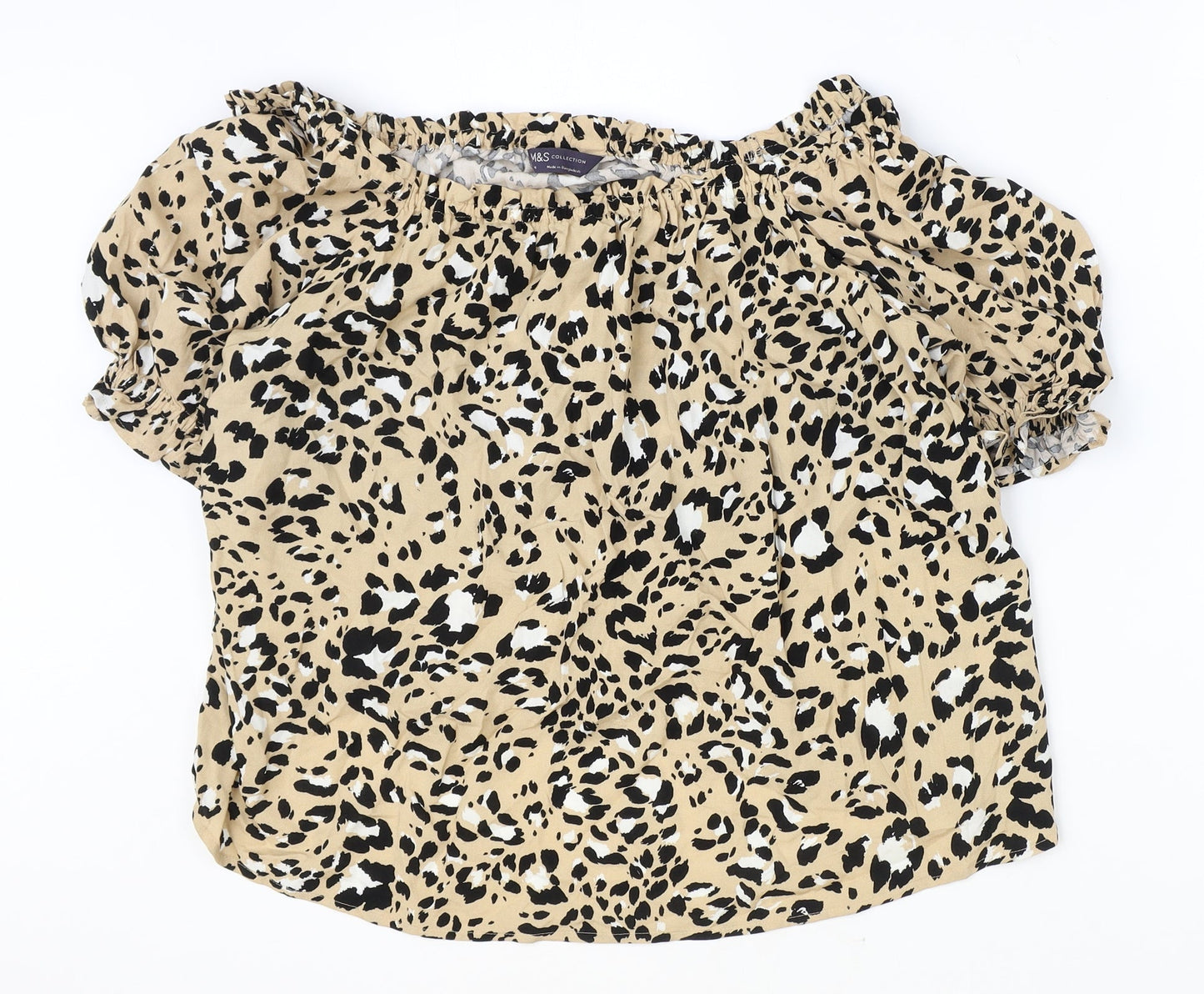 Marks and Spencer Womens Brown Animal Print Viscose Basic Blouse Size 14 Square Neck - Leopard Print