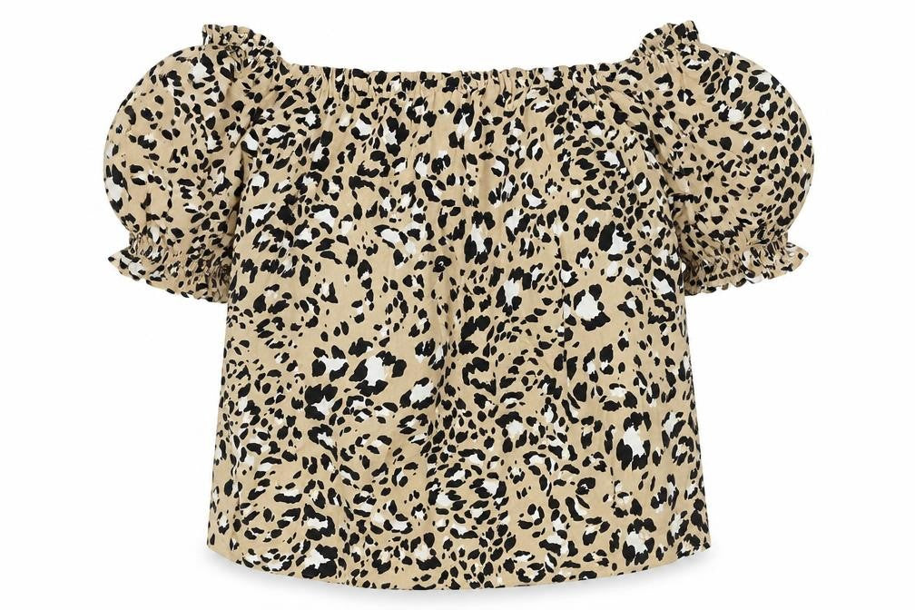 Marks & Spencer Womens Brown Animal Print Viscose Basic Blouse Size 14 Square Neck - Leopard Print