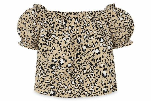Marks and Spencer Womens Brown Animal Print Viscose Basic Blouse Size 14 Square Neck - Leopard Print
