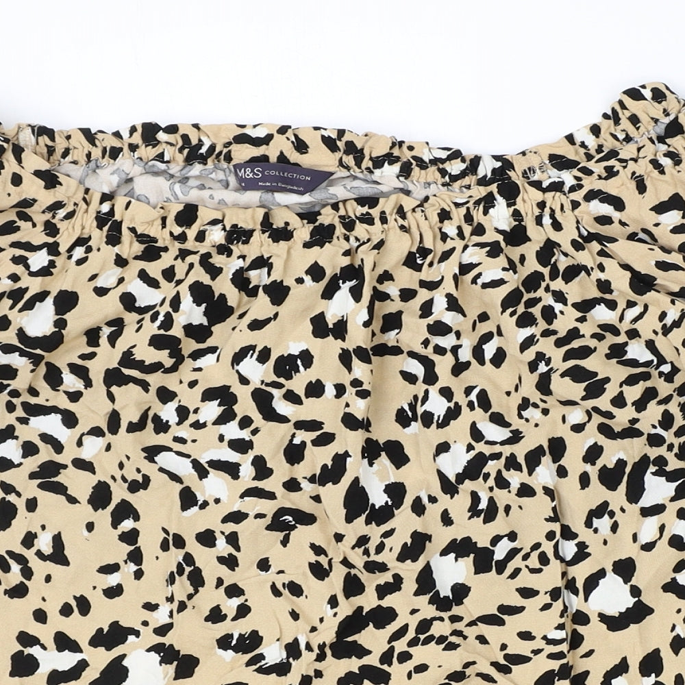 Marks and Spencer Womens Brown Animal Print Viscose Basic Blouse Size 14 Square Neck - Leopard Print