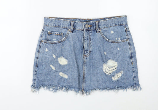Preworn Womens Blue Cotton Mini Skirt Size S Button