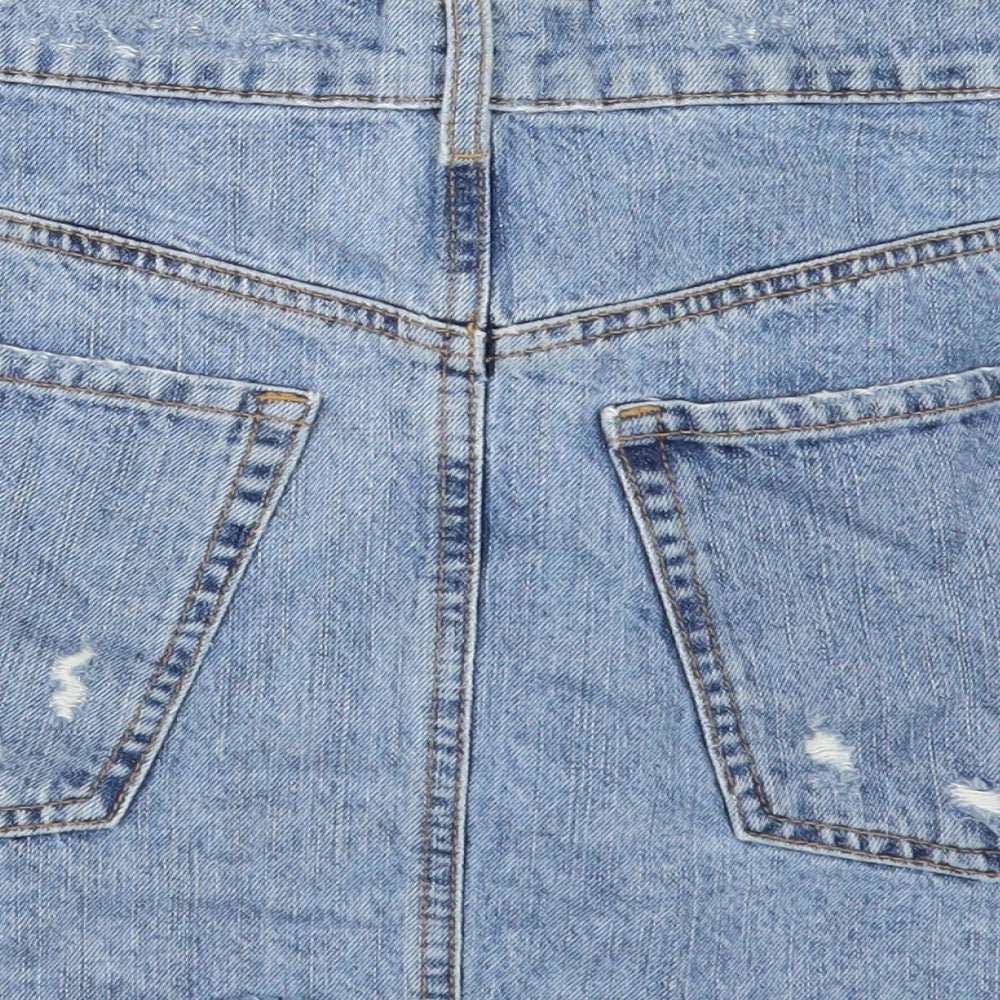 Preworn Womens Blue Cotton Mini Skirt Size S Button