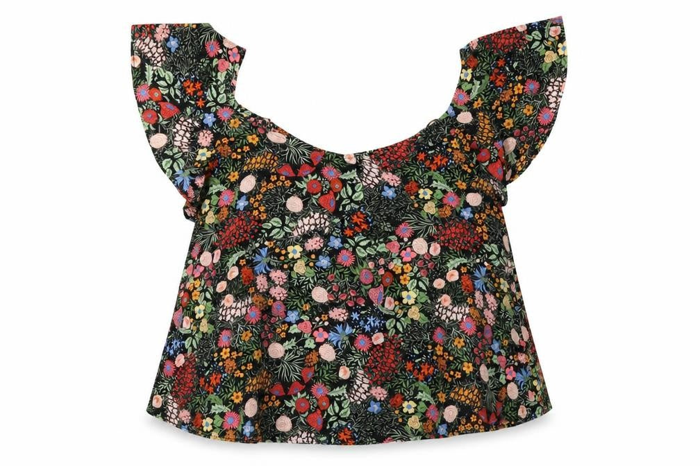Topshop Womens Black Floral Polyester Cropped Blouse Size 10 Boat Neck