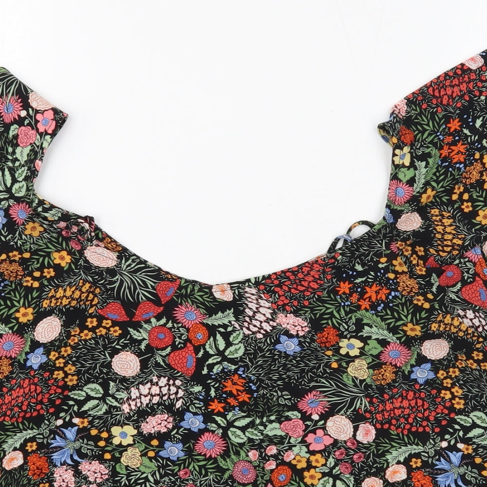 Topshop Womens Black Floral Polyester Cropped Blouse Size 10 Boat Neck