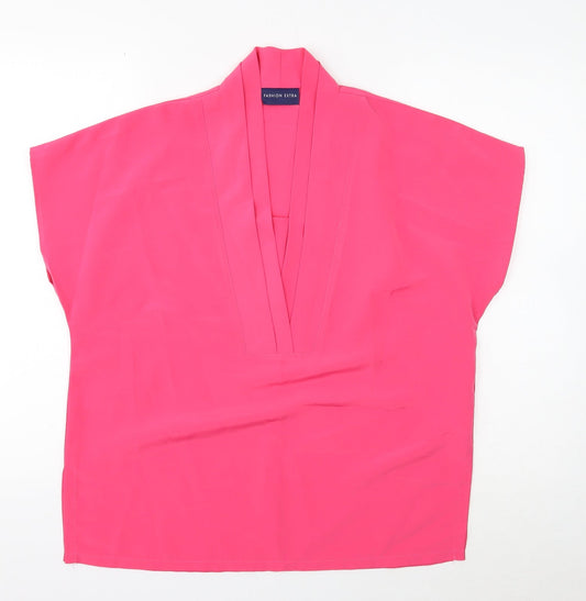 Preloved FASHION EXTRA Womens Pink Polyester Basic Blouse Size 14 V-Neck - Front