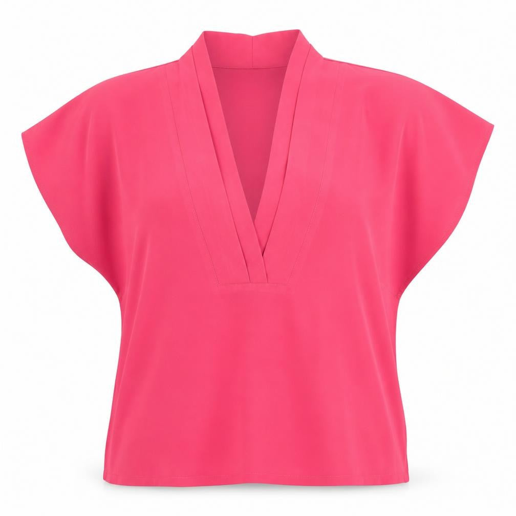 FASHION EXTRA Womens Pink Polyester Basic Blouse Size 14 V-Neck