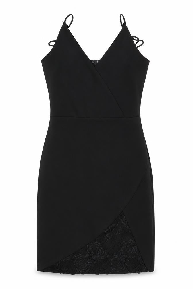 Missguided Womens Black Polyester Mini Size 8 V-Neck Zip - Lace Detail