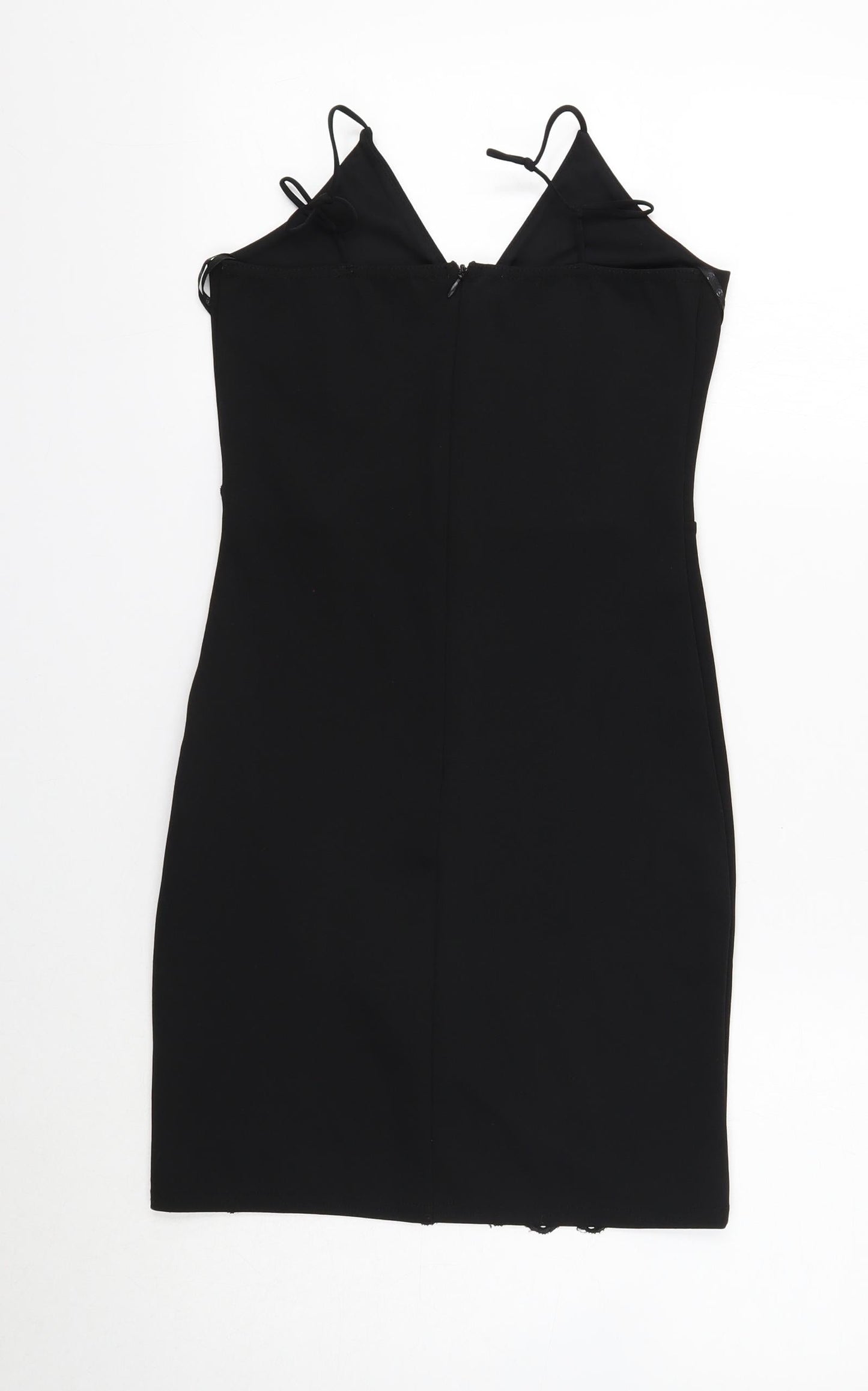 Missguided Womens Black Polyester Mini Size 8 V-Neck Zip - Lace Detail