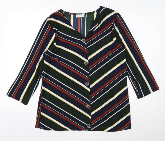 Papaya Womens Multicoloured Striped Polyester Basic Button-Up Size 16 V-Neck